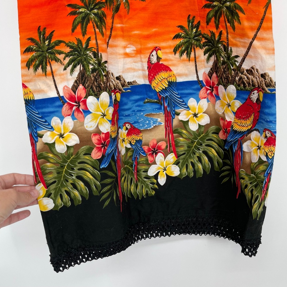 Pacific Legend Hawaiian Made Sundress Parrot Palm Tropical Sunset Print Cotton M - Picture 3 of 5